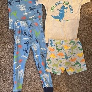 Dinosaur Print Kids Pajamas Set - Blue and Gray